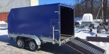 Двухосный прицеп с трапом МЗСА 817732 для снегохода и другой техники